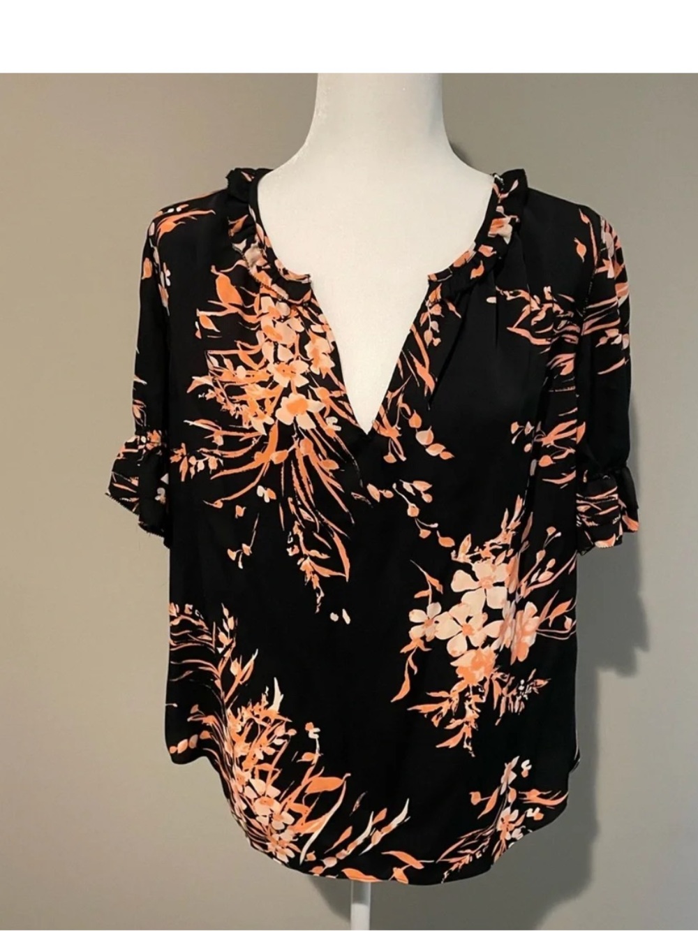 Joie Black Blouse with Peach Floral Print